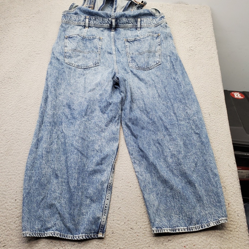Gap Baggy Overalls Womens L Blue Ultrasoft Denim Light Wash Side Button Wide Leg - Picture 2 of 11
